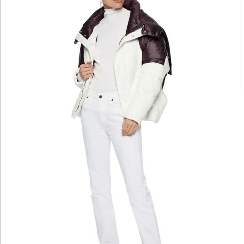 Maje Color-block H18 Brax Puffer Winter Jacket Oversized White Purple Size S